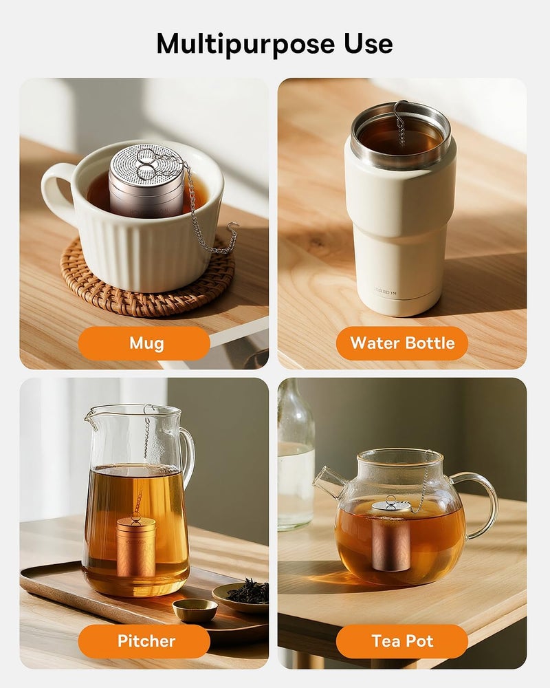 HOUSE AGAIN 2 Pack Tea Strainers for Loose Tea, Extra Fine Mesh Tea Infuser, Updated Slim Threaded Lid & 304 Stainless Steel, Tea Ball Filter Bags Diffusers, Loose Leaf Tea Steeper for Brew Spices - Image 4